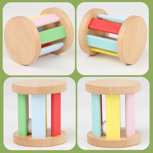 Gros arc-en-ciel bois <span class=keywords><strong>hochet</strong></span> <span class=keywords><strong>Montessori</strong></span> cylindre roulant tambour cloche avec manche en bois bébé jouets musicaux jouets éducatifs - Product Image 5