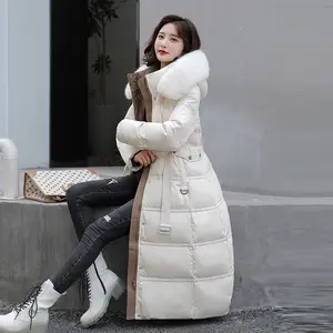 Long Down Jacket Women's 2022 New Slim Commuter Hooded Thin Section Over The Knee Solid Color Thickened Winter Warm Jacket Women