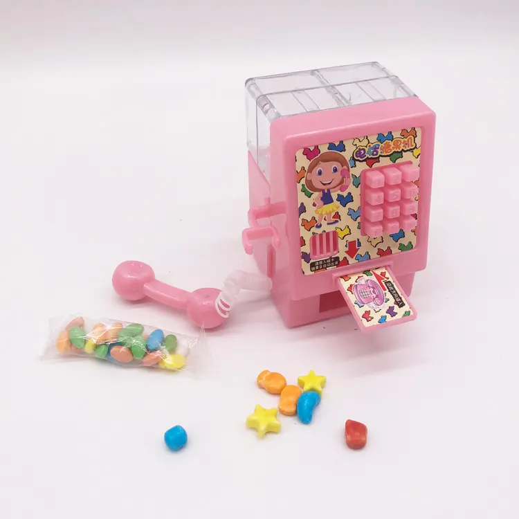 Mini brinquedos barato cabine de telefone, com recipiente de doces, máquina de brinquedo de plástico, brinquedos de doces para crianças