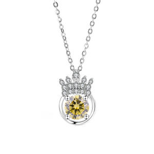 Haute Qualité 1ct <span class=keywords><strong>Couronne</strong></span> D Couleur Moissanite Pendentif Collier 925 Argent Pierre De Naissance Collier avec Excellente Haute Définition - Product Image 2