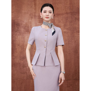 Light Purple Short Sleeve Blazer For Flight Attendants Receptionists Beauty Salons Hotels Summer Workwear Women's Professional - Product Image 1