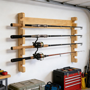 Support à cannes à pêche en bois, <span class=keywords><strong>horizontal</strong></span>, sur mesure, pour exposition en magasin, support vertical pour cannes à pêche pour garage et maison, installation facile - Product Image 2