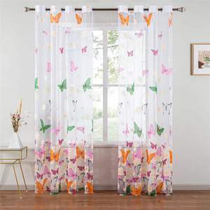 Exquisita mariposa del sudeste asiático, cortinas transparentes de colores brillantes, ventana elegante delicada para la sala de estar, ropa de cama - Product Image 1