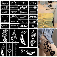 Pochoir de tatouage semi-permanent petit format, motif Haina dessiné à la main, style indien, autocollant pour la création d'art corporel