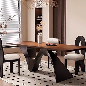 Juego de mesa de comedor Rectangular de madera maciza Retro moderna, una mesa con cuatro sillas para sala de estar o muebles de apartamento - Product Image 1