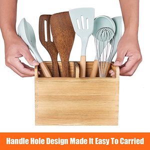 Caja de almacenamiento de utensilios de madera con divisores, organizador de cocina multifunción, soporte para cubiertos, herramientas de cocina y vajilla - Product Image 4
