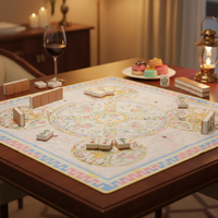 Tapis de Mahjong Américain Pliable de Luxe SUPER GAME, Motif Pastel Famille Rose, Antidérapant en Néoprène par OM Mahjong Mat