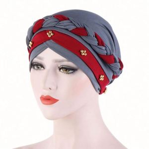 Modèles Printemps-Automne : Bonnets Musulmans en Soie de Lait, Turbans en Coton à Perles et Tresses, Bonnets Hijab, Turbans Prêts-à-Porter pour Femmes Musulmanes - Product Image 1