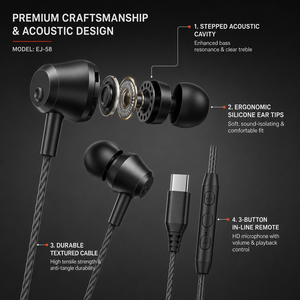 WISDOMUP EJ-58 Type-C หูฟังชนิดใส่ในหูแบบมีสายไมโครโฟนชิปเซ็ต JL IPX-5 กันน้ำ 1.2 ม. สาย AAC โทรศัพท์สำหรับเล่นเกมตามหลักสรีรศาสตร์พอดี - Product Image 2