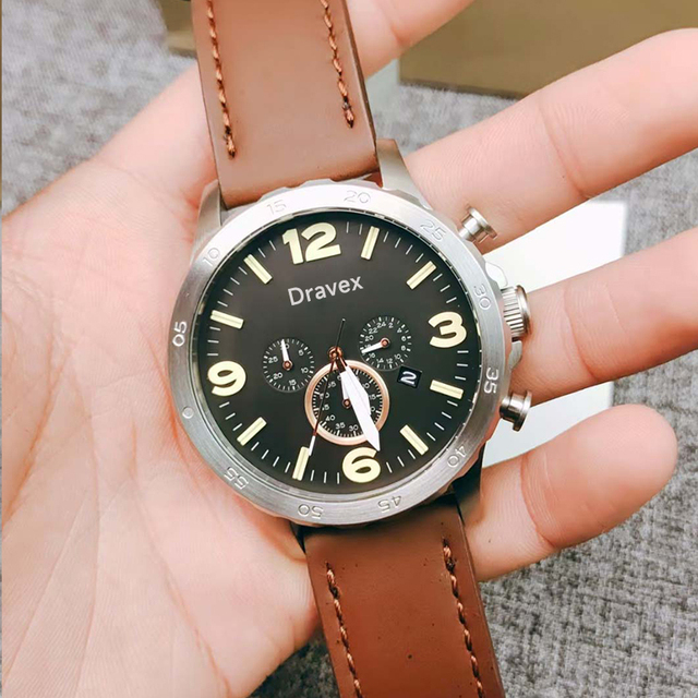 Luxury Watches Men Leather Watch Band Casual Three-eye Quartz Large Men's Watch