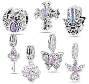 Vente en gros de breloques de bracelet en argent sterling 925 rose violet breloques bijoux en perles pour la fabrication de bracelets pendentifs breloques bijoux en argent - Product Image 1