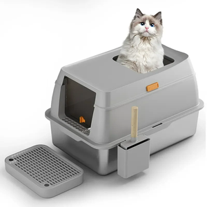 Bac à litière en acier inoxydable semi-fermé bon marché en gros grand bac à litière pour chat avec couvercle facile à nettoyer - Product Image 1