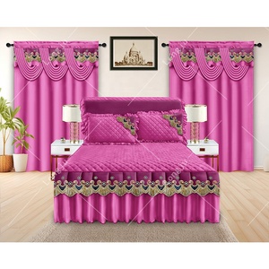 Colecciones de juegos de cama de diseñador, venta al por mayor, conjuntos de faldas de cama baratos de 5 piezas con cortinas a juego, colchas para cama - Product Image 5