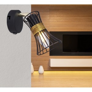 Faretto Metallico Nero e Oro 1xE14 40W 230V, Ideale per Illuminazione Decorativa e Ambientazione in Spazi Moderni. - Product Image 2