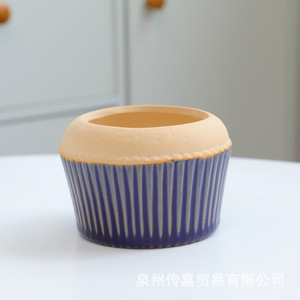 Vaso Artistico a Forma di Cupcake <span class=keywords><strong>in</strong></span> <span class=keywords><strong>Ceramica</strong></span> Classica, Fatto a Mano, Smaltato, con Foro di Drenaggio per <span class=keywords><strong>Piante</strong></span> <span class=keywords><strong>Grasse</strong></span> e Aeree, Ecologico, da Pavimento - Product Image 4