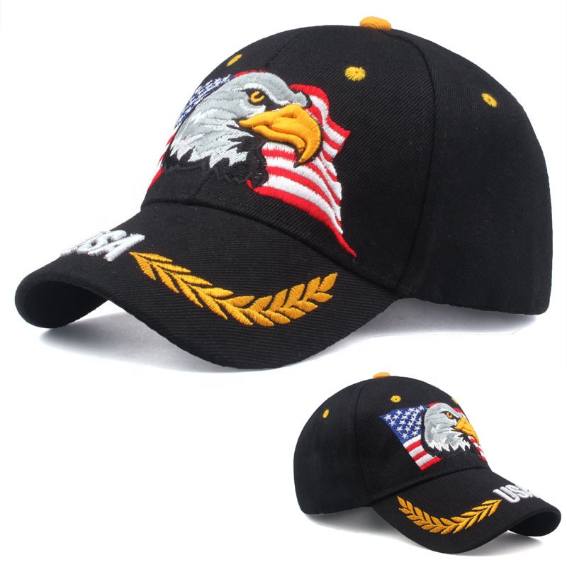 Amerika Nationalflagge Eagle Unisex Baseballkappen Herren Spitzenkappen mit besticktem Logo individualisierte 100 % Polyester Sportkappen