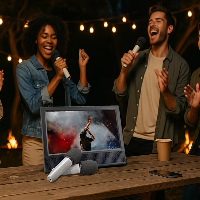 Wireless Karaoke TV for Home Use 14 Inch Battery Operated Karaoke Machine with Microphone and FM Radio