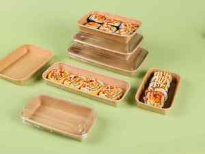 صندوق سوشي من الورق الكرافت على الطراز الياباني مع طباعة شعار مخصص، علبة سوشي للوجبات الجاهزة مع غطاء شفاف من البولي إيثيلين تيريفثاليت - Product Image 2