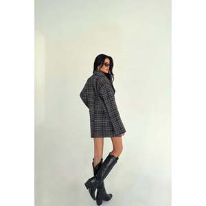 เสื้อโค้ทลายสก็อตสีดำ แต่งกระดุม ไซส์พลัส แบบกลับด้านได้ พร้อมซิปถอดออกได้ ระบายอากาศได้ดี สำหรับฤดูใบไม้ร่วง/ฤดูหนาว ไซส์ XS-XL ลายพิมพ์ - Product Image 1