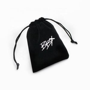Pochette de luxe en suède noir avec cordon de serrage pour bijoux, logo imprimé, vente en gros - Product Image 5