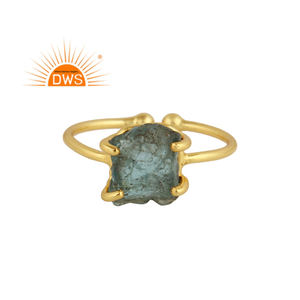 Juego de puntas de piedras preciosas de apatita en bruto, anillo apilable chapado en oro de Plata de Ley 925, proveedor de joyas, Colección Vintage - Product Image 1