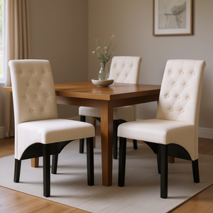 Sedie da Pranzo Imbottite in Tessuto Crema con Gambe in Legno, Design Moderno per Arredamento Sala da Pranzo - Product Image 2