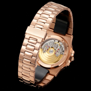 Montre automatique de luxe en or rose avec boîtier octogonal serti de pierres précieuses, cadran gaufré horizontal et lunette de type hublot - Product Image 5
