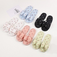Chaussons d'intérieur unisexes en tissu de coton à motif floral, antidérapants, à semelle souple et silencieuse, avec nœud, lavables en machine, vente en gros