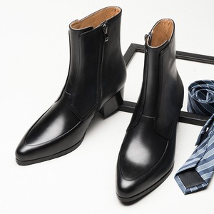 Bottes en cuir pour hommes, nouvelles bottes courtes pointues britanniques d'hiver, chaussures formelles à fermeture éclair, chaussures rehaussantes blanches - Product Image 2