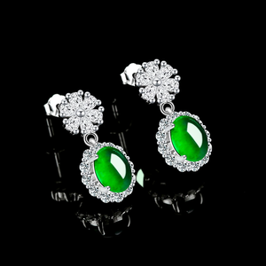 Pendientes de jadeíta natural auténtica de grado A, en forma de huevo, color verde jade, con plata S925, estilo femenino. - Product Image 2