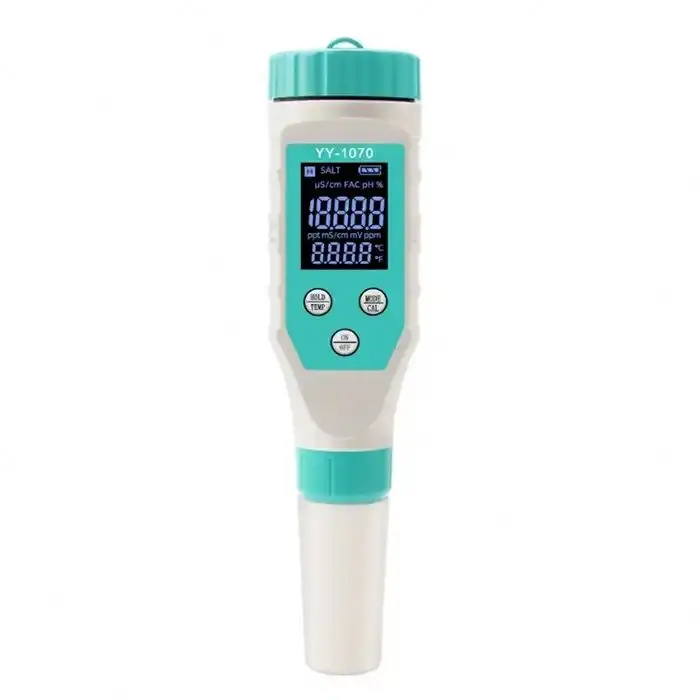 Digital FAC/SALT/PH/TDS/ORP/EC/TEMP Meter Water Quality Tester for Household Drinking Water Hydroponics Aquariums Swimming