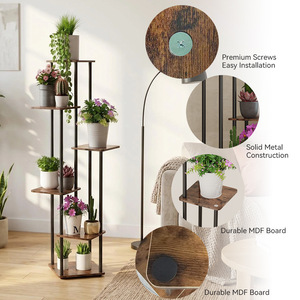 Support <span class=keywords><strong>de</strong></span> plantes d'intérieur haut en métal et bois, étagère à fleurs multi-niveaux, support <span class=keywords><strong>de</strong></span> plantes d'angle <span class=keywords><strong>pour</strong></span> salon - Product Image 3