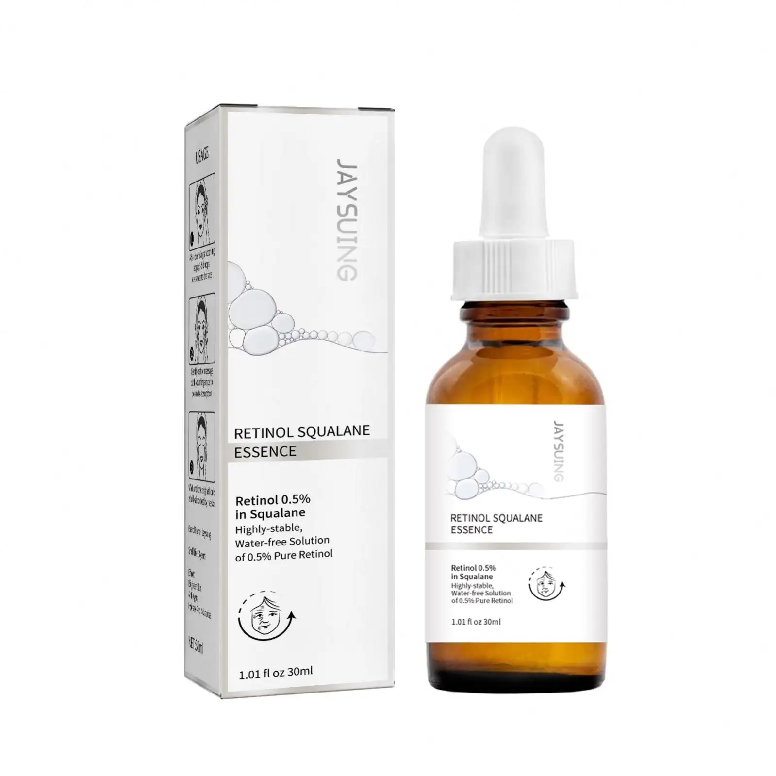 Jaysuing Großhandel Anti-Falten-Retinol 0,5% in Squalan Anti-Aging verblassen Flecken Hautpflege Retinol Arbutin gewöhnliches Serum