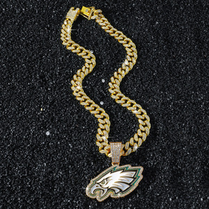 Collar con Colgante de los <span class=keywords><strong>Philadelphia</strong></span> Eagles, Cadena Cubana Dorada con Incrustaciones de Diamantes Geométricos, Estilo Punk Hip-hop de Aleación para Fiestas - Product Image 3