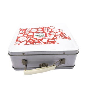 tin boxes Custom Beautiful Printed Portable Case handle lunch for kids Square Tin box