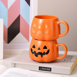 Damai Happy Halloween Orange Pumpkin Theme Milk Tea Cup Halloween Creative Ceramic Black Gold Pumpkin Face Mug Gift Cup - Product Image 4