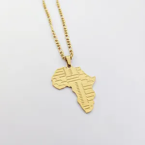 Africa Gold Necklace Engraved Lines Bijoux Africain Plaqu or Figaro Chain Organizador De Joyas for Woman Gift xp jewelry