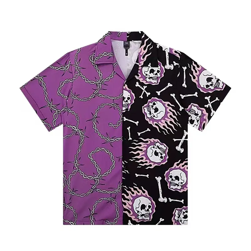 DiZNEW New fashion Hawaiian Shirts contrast color Short Sleeves Printed Button Down Summer beach Dress Men's Shirts