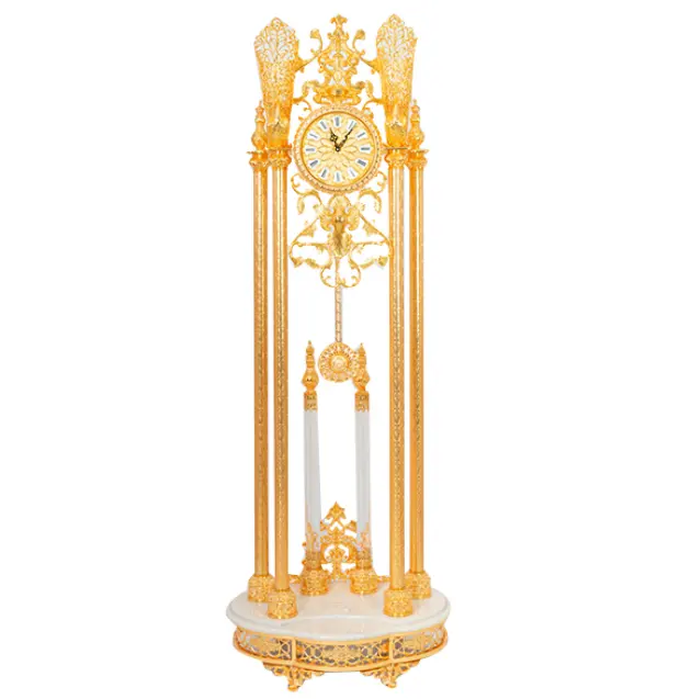 Golden Standing Floor Clocks Vintage Antique Classic Royal Art Floor Stand Grandfather Clock