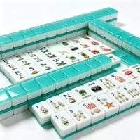 Mahjong Tropical Vert Jello - Tuiles de Mahjong Thème Plage Océanique avec Voilier et Phare, Cadeau de Mahjong en Acrylique pour la Famille