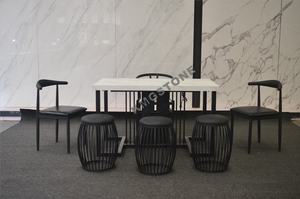 Ensemble table à manger ronde moderne de luxe au design italien marbre poli avec centre rotatif pierre coupé<span class=keywords><strong>e</strong></span> à la taille 5 ans de garantie - Product Image 2