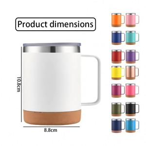 Custom Cork Bottom Powder Coated Matte Coffee Cup 12 oz Double Wall Vacuum <b>Insulated</b> Cork Base Stainless Steel <b>Mug</b> with Handle - Product Image 2