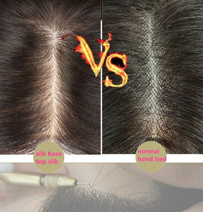 Topper pour femme en cheveux humains vierges européens, cuticules alignées, couleur naturelle, lisses, pré-épilés, avec base en dentelle française et en soie, et clips - Product Image 3
