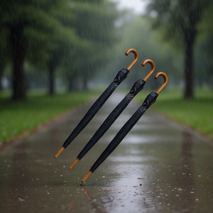 Black Wooden Handle Umbrella 12Pcs Pack For Outdoor Use - Product Image 2