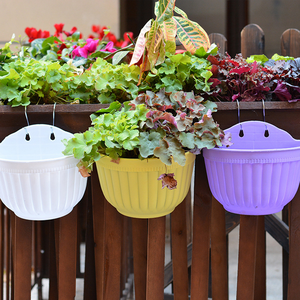 ABS Plastic Glazed Finish Hanging Flower Plant Pots Half Round Plant Holders with S <strong>Hooks</strong> for Fence Balcony or Rails - Product Image 3