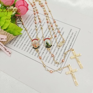 时尚批发热卖念珠项链黄铜14k三色念珠项链圣母玛利亚圣裘德念珠项链 - Product Image 3