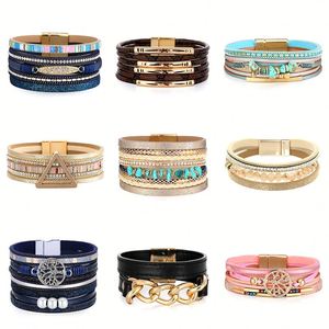 Boho Multilayer PU Leather Bracelets <b>for</b> Women - Rhinestone Woven 8-Shaped Cuff Bangle Ethnic Fashion Jewelry <b>Gift</b> - Product Image 5