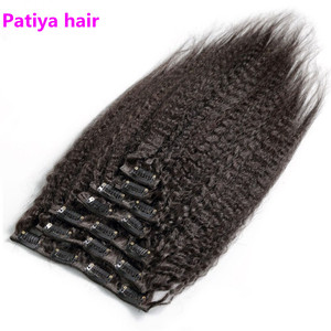 Extensions à double trame non traitées Clip-In Matière première Indien Kinky Straight 100% Human Hair Clip Ins Pieces for Black Women - Product Image 1
