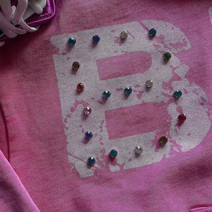 Sweat-shirts unisexes 100% coton, style streetwear oversize, pour l'automne, avec impression personnalisée, logo brodé, effet délavé, strass. - Product Image 4