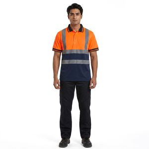 Polo de travail décontracté haute visibilité orange avec accents noirs – Chemises de sécurité réfléchissantes pour la construction - Product Image 1